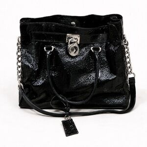 Michael Kors Hamilton Black Patent Leather Satchel | Chain Detail | Excellent